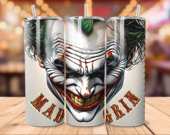 Joker Mad Grin Tumbler Wrap: 20oz/30oz Skinny Sublimation Design (Digital Download)