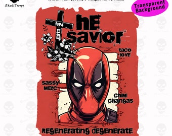 The Savior: Deadpool PNG. Graffiti Portrait, Cartoon Hero T-Shirt Design. Wall Art, Sublimation, Decals