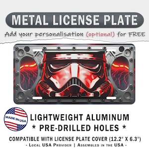 Custom Tag Sith Empire Trooper Metal License Plate. Aluminum Rustproof. Dark Side Soldier, Galactic Warrior Vanity Plate, Tough Driver Gift
