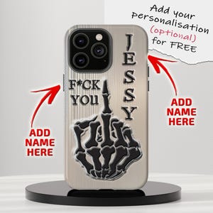 Personalized Tough Phone Case Skeletal Salute. Apple iPhone, Samsung Galaxy, Google Pixel. Shock Protect. Funny Middle Finger, Sassy Humor