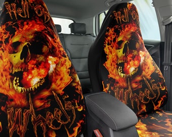 Skull Hell Car Seat Covers Set of 2, Universal Fit. Bad Ass Interior Protection, Durable car covering, horror fan gift, creepy spooky car