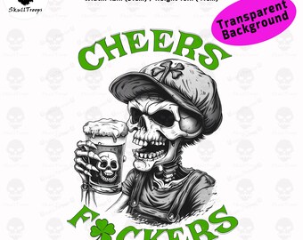 Skull Cheers: Saint Patrick's Day PNG. Beer Lover T-Shirt Design. Instant Digital Download