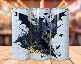 Chudy, bezszwowy owijka na kubek Skull Bat, 20 uncji/30 uncji: wzór sublimacji Dark Knight (pobranie cyfrowe)