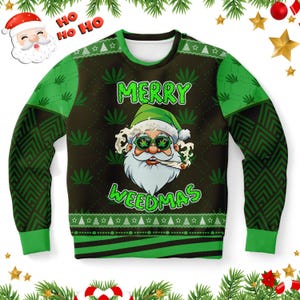 Merry Weedmas Ugly Christmas Sweatshirt: Funny Stoner Holiday Party