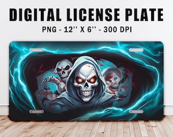 Skull Spectral Ride Car License Plate PNG design Instant digital download, sublimation printing resizable design, horror spooky skull art