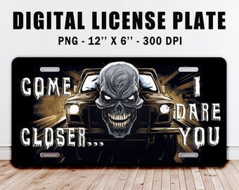 Skull License Plate PNG Design: &quot;I Dare You&quot; Sublimation Art (Digital Download)