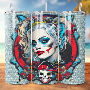 Skull Harley Palette Tumbler Wrap Seamless 20oz/30oz, Skinny Tumbler Sublimation Design Digital Download PNG, Geeky Nerdy Margot Fan Gift