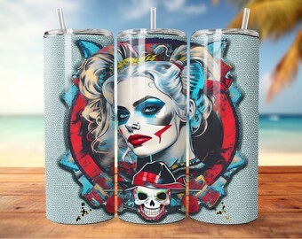 Skull Harley Palette Tumbler Wrap Seamless 20oz/30oz, Skinny Tumbler Sublimation Design Digital Download PNG, Geeky Nerdy Margot Fan Gift