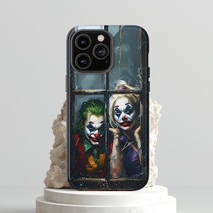 Tough Phone Case Joker and Gaga&#39;s Chaos Window, Gritty Fan Art, Mad Love. Apple iPhone, Samsung Galaxy, Google Pixel Shock Protect Cover.
