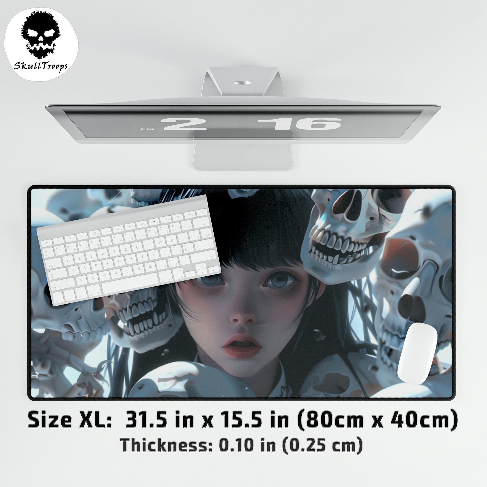 Skull Spooky Anime Girl Gaming Mouse Pad: Large Anti-slip Desk Mat