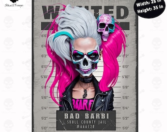 Skull Bad Doll PNG design premium artwork. Sublimation, DTF, DTG. Resizable, Wall Art, Tshirts, Towels, Pillows. Instant Digital download.
