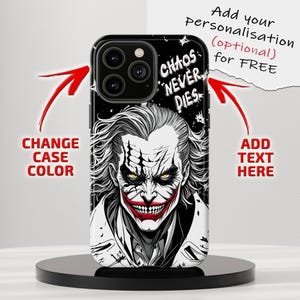 Personalized Tough Phone Case Mirthful Madness. A Joker Fan Art Gift. iPhone, Samsung, Google Pixel. Shockproof Geeky Nerdy Comic Hard Cover