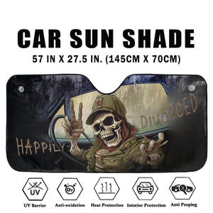 Skull Happily Divorced Car Sun Shade. Auto Sun Shade, Car Windshield, Sun Visor Car, Windshield Sunshade. Funny divorced men Breakup gift