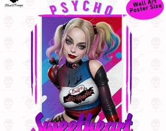 Design per t-shirt Harley Psycho Sweetheart in formato PNG: Arte murale a fumetti, Merchandising geek, Download digitale per sublimazione