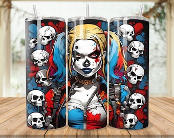 Harley Calaveras Skinny Tumbler Wrap: Skull Fan Art, Seamless PNG (Digital Download)