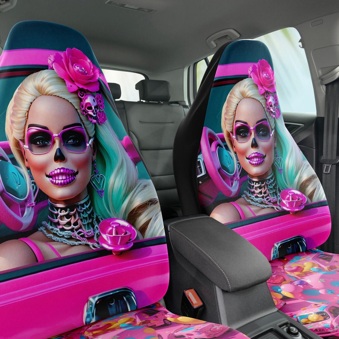 Skull Barbi Top Model 3D Look Car Seat Covers Set of 2, Universal Fit