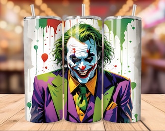 Painted suit chaos Tumbler Wrap Seamless 20oz/30oz, Skinny Tumbler Sublimation Design Digital Download PNG, Joker fan comics paint brush art