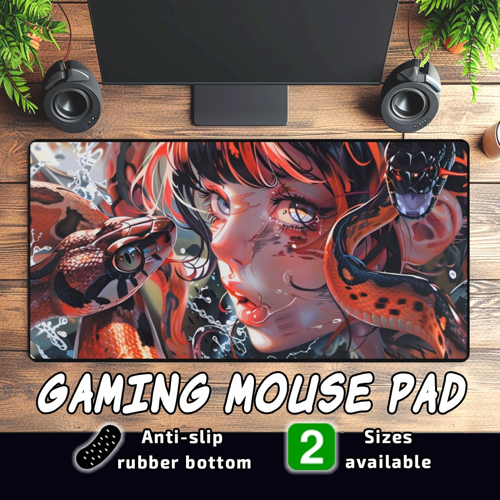 Serpent Seduction Gaming Mouse Pad: Anime Snake Girl Desk Mat