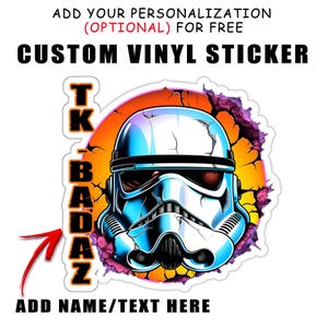 Personalized Stormtrooper Helmet Vinyl Sticker: Custom Biker Patch