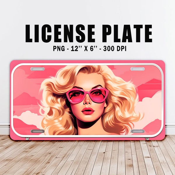 Blonde Pouty Diva Car License Plate PNG, 300 DPI digital download sublimation printing resizable design, fashion glam girl driver beauty pin