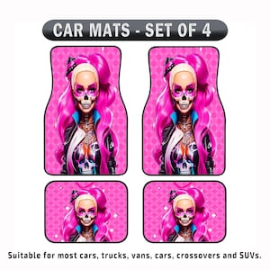 Skull Pink Diva Boho Car Floor Mats: 4-Piece Set, Neoprene Protection