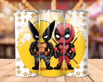 Chibi X-Force Fighters Tumbler Wrap Seamless 20oz/30oz, Skinny Tumbler Sublimation Digital Art Download PNG, Mutant Merc tiny retro cartoon