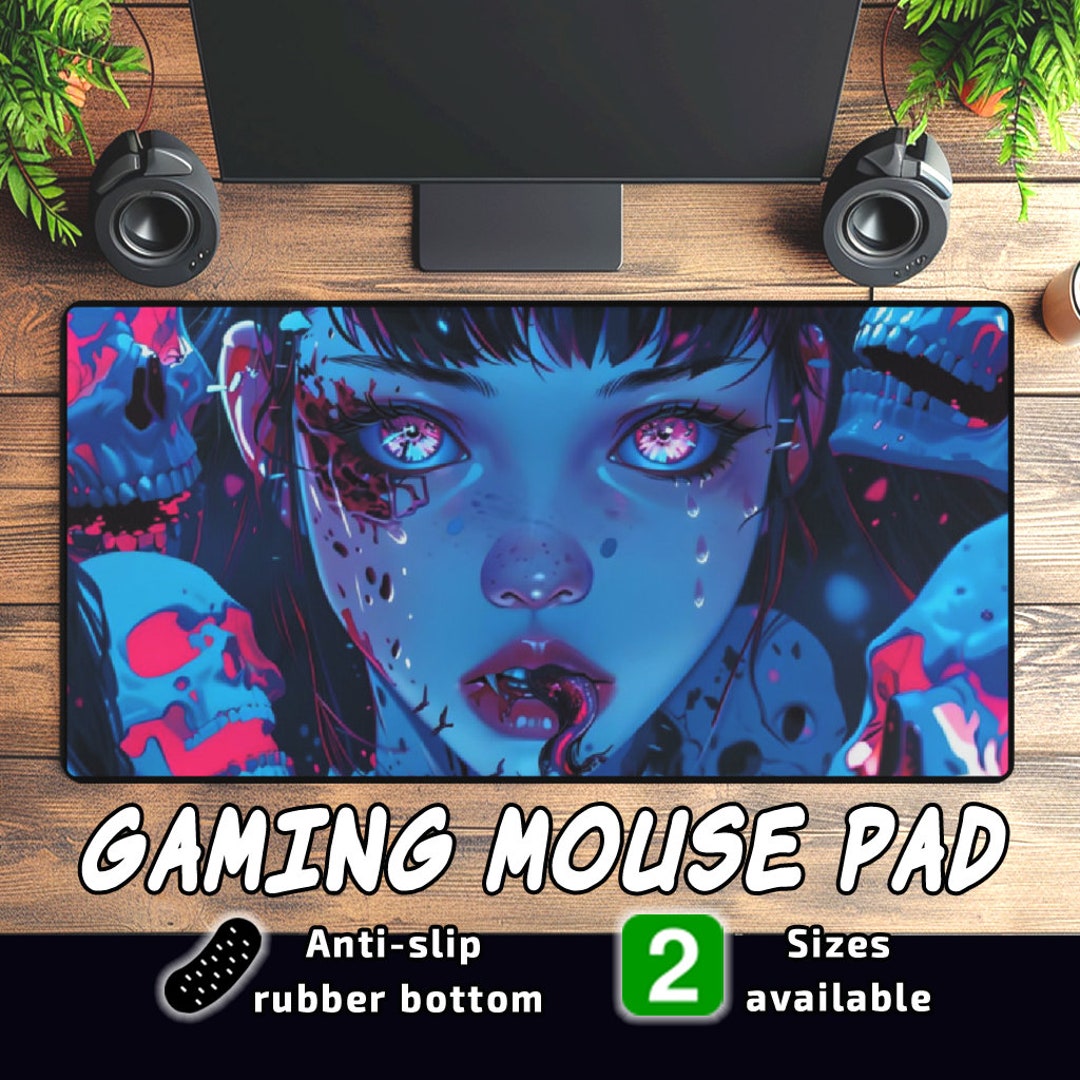 Snake Girl Gaming Mouse Pad: Neon Anime Horror Anti Slip Large