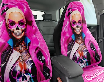 Skull Pink Diva Car Seat Covers: Boho Fashion Car Decor