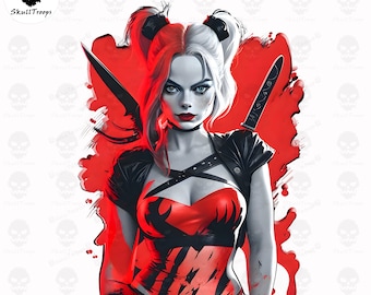 Harley Scarlet Samurai PNG design. Sublimation, DTF, DTG. Wall Art, Tshirts, Towels, Pillows. Digital download, Horror Halloween Harley art