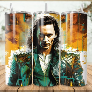 Tumbler personalizzato Asgardian Painted Passion Skinny 20oz/30oz Design a sublimazione Download digitale PNG, aggiungi nome personalizzato, amore Loki