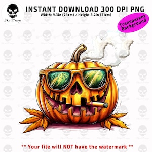 Stoner Pumpkin PNG t-shirt design: Funny Halloween Hippie Art (Digital Download)