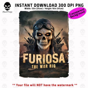 Skull Furiosa The War Rig PNG tshirt-design. Digital Download Sublimation DTF DTG. Madmax movie fan art, Post Apocalyptic Punk Art Design