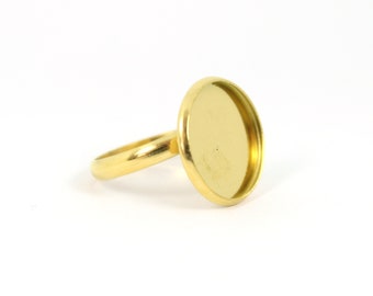 Ringset für Cabochon mit flachem Boden, 16 mm – goldfarbener Edelstahl