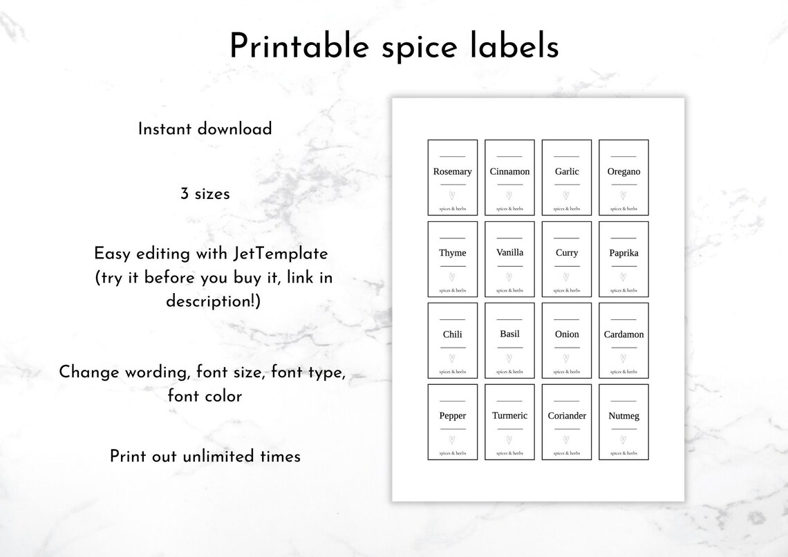 Printable Spice Labels Spices Jar Label Templates Editable Etsy