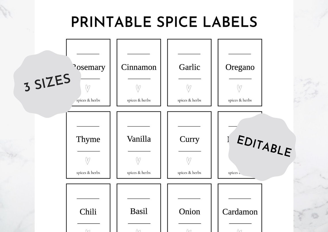 Printable Spice Labels, Spices Jar Label Templates, Editable Storage ...