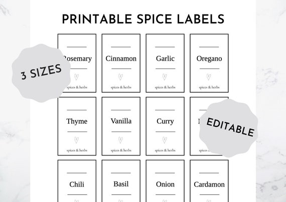 EDITABLE Spice Jar Labels Template Modern Minimalist 