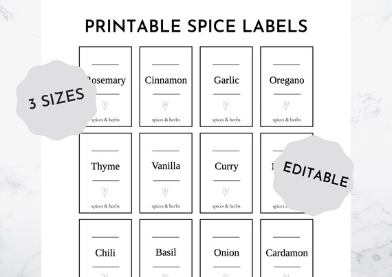 EDITABLE Spice Jar Labels Template Modern Minimalist 