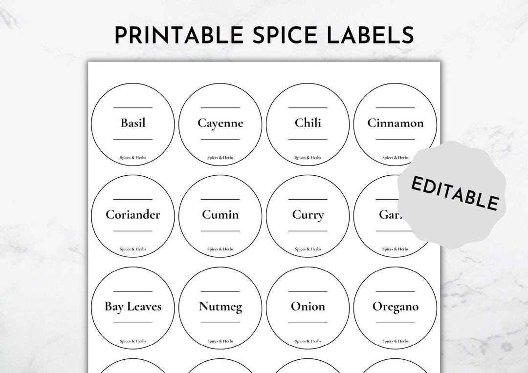 Printable Round Spice Labels,spice Jar Label Templates, Editable