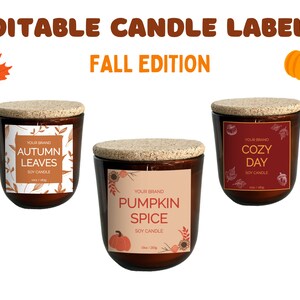 Fall Candle Labels, Editable Autumn Candle Template, Seasonal DIY