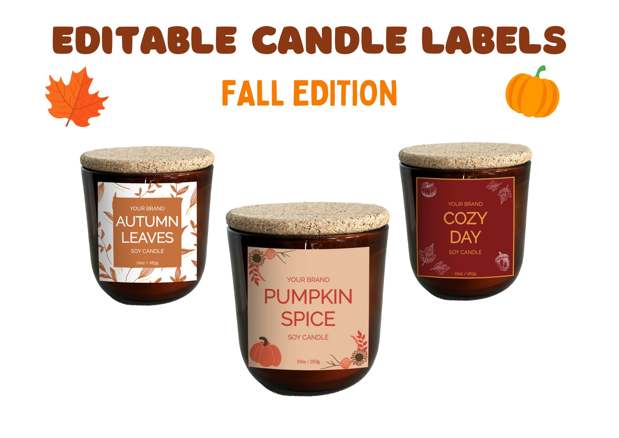 Fall Candle Labels, Editable Autumn Candle Template, Seasonal DIY