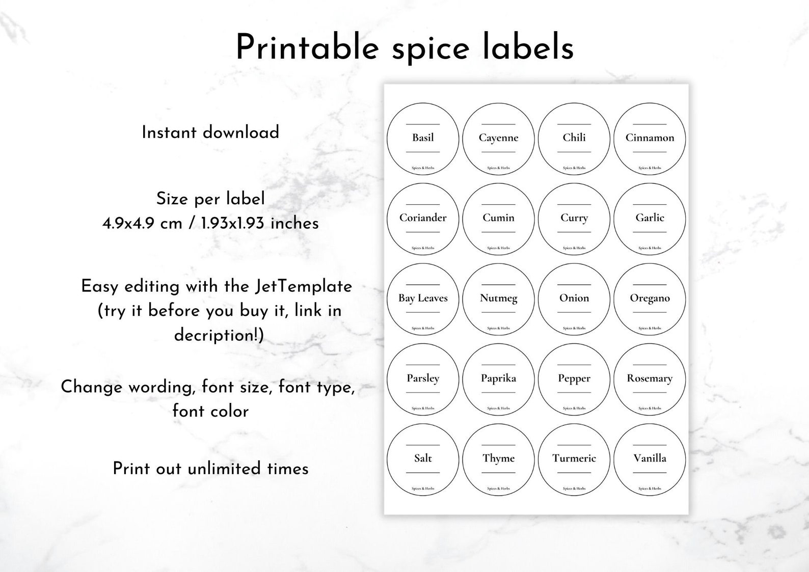 Printable Round Spice Labels,spice Jar Label Templates, Editable