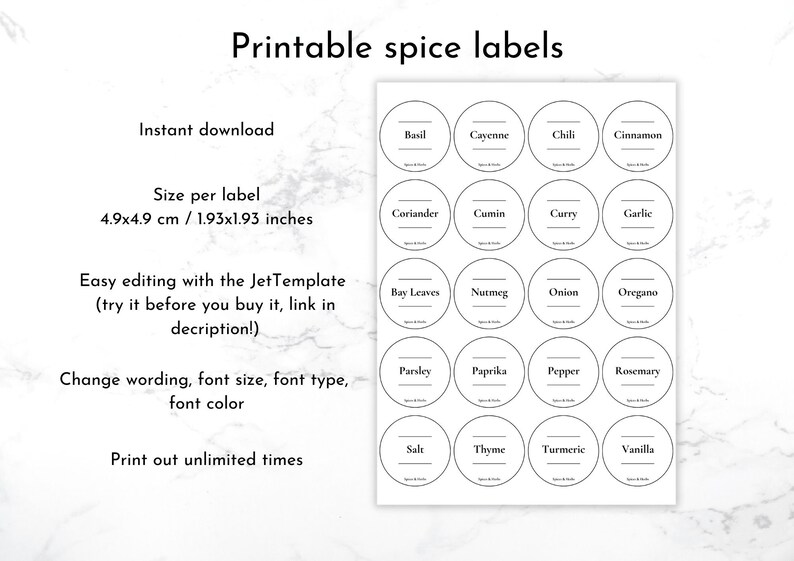 Printable Round Spice Labels,spice Jar Label Templates, Editable