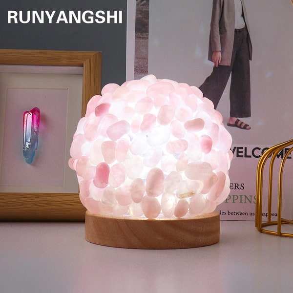 Natural Healing Crystal Lamp Amethyst Rose Quartz Gravels Night Light USB Table Bedroom Lamps Lighting Reiki Home Decor Gift