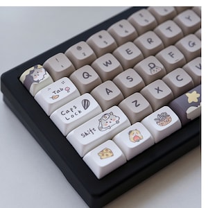 135PCS,Cute Gray hamster Theme Keycap Set,PBT Keycap,XDA Keycap,Gaming Keycap,Keyboard Accessory,Mechanical Keyboard Keycap,Keyboard Decor