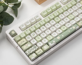 133PCS Green Floarl Theme Keycaps Set,Cute Keycap,Green Keycap,MDA Keycap,PBT Keycap,Mechanical Keyboard Keycap,Gaming Keycap,Christmas Gift