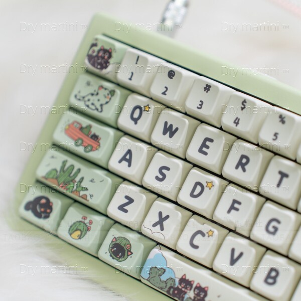 138PCS Milk Green Cats Keycap Set,Cute Keycap,Cat Keycap,PBT Keycap,MDA Keycaps,Backlit Keycap,Gaming Keycap,Mechanical Keyboard Keycap,Gift
