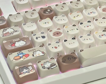 138PCS Mocha Cat Coffee Theme Keycap Set,Cat Keycap,Cute Keycap,MAO Keycap,PBT Keycap,Game Keycap,Mechanical Keyboard Keycap,Cat Lover Gift