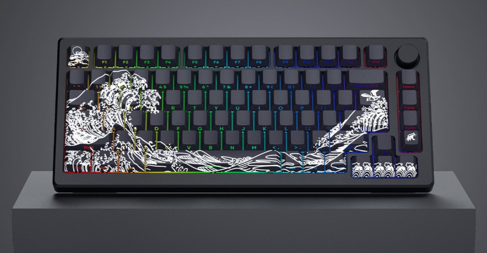 131PCS Ukiyoe Wave Theme Keycap,black Keycap,side Print Translucent Keycap,pbt Keycap,cherry