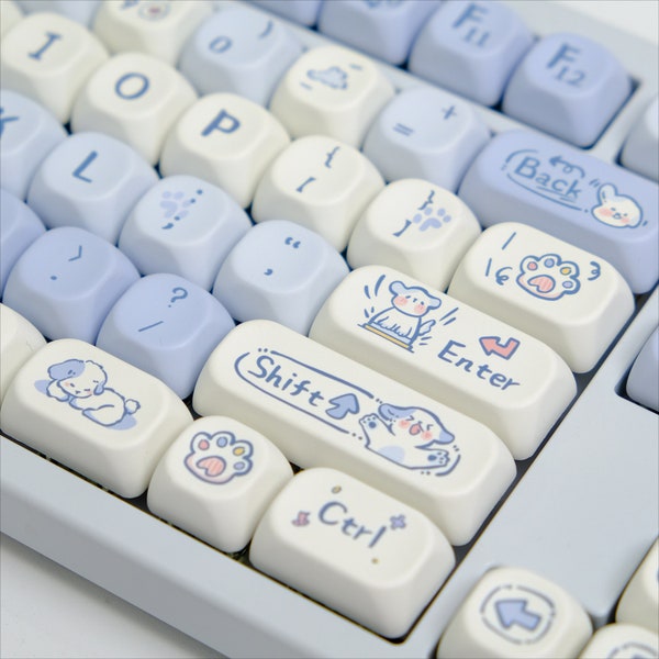 132PCS Cute Dog Theme Keycaps Set,Kawaii Keycap,Cute Keycap,QX3 Profile Keycaps,PBT Keycap,Mechanical Keyboard Keycap,C