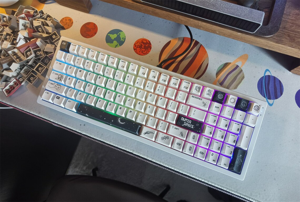 Outer Space Theme Keycaps Set White Keycaps PBT Material Etsy